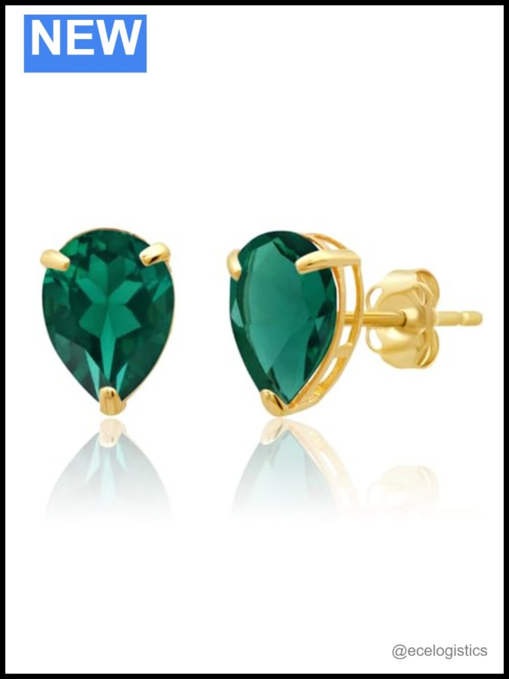 14K Yellow Gold Created Emerald Teardrop Stud Earrings